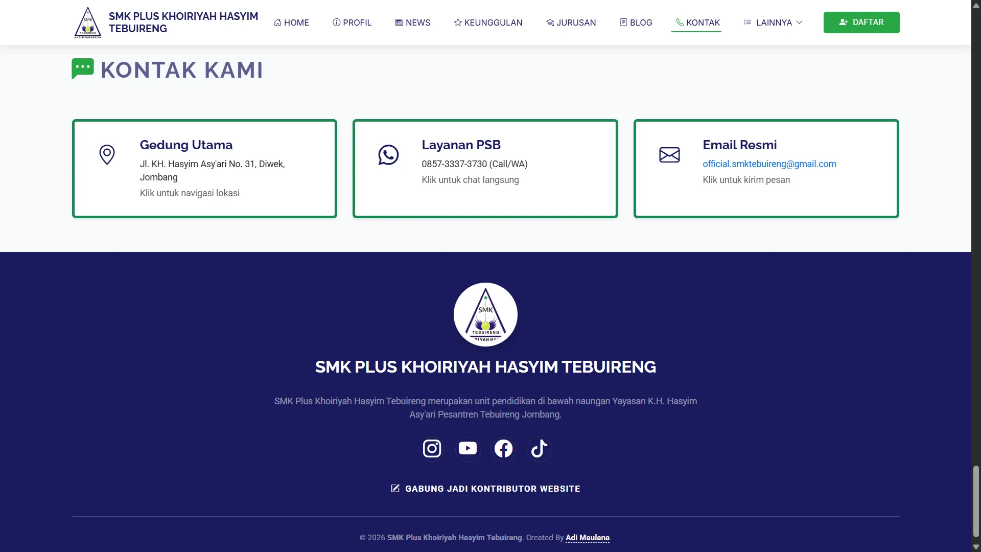 Official School Website SMK Tebuireng